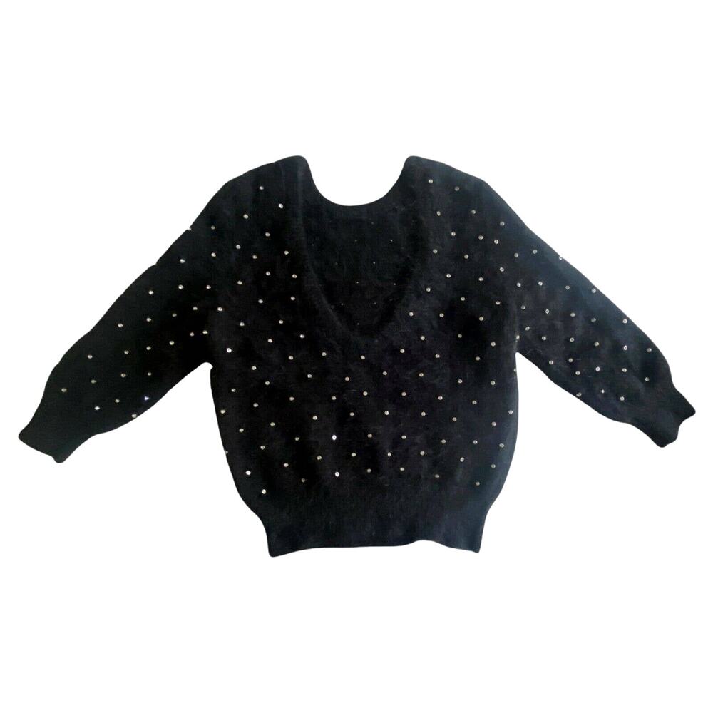 BA&SH Amby Sweater Rhinestones Angora Jumper Black Noir Pull US 4 Small NWT - Picture 8 of 11